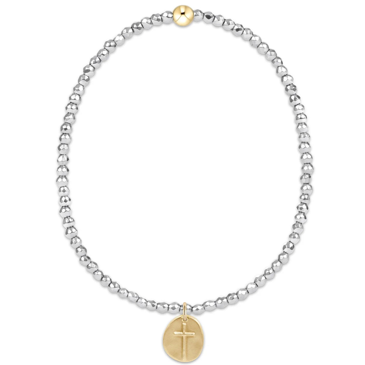 Enewton |  Silver Faceted Hematite 2mm bead bracelet - inspire small gold charm