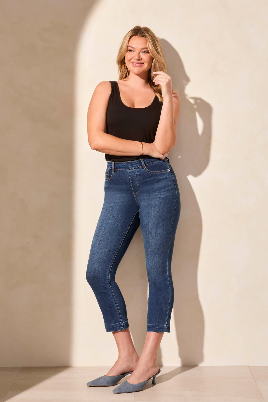 Tribal | Audrey Pull-On Crop Straight Jeans With Front Crease