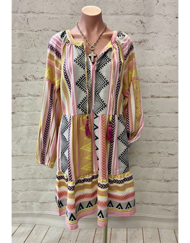 Tribal | Jacquard Raglan Sleeve Tiered Dress