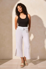Tribal | Cotton Gauze Wear 2 Ways Wide Leg Pant With Side Slits
