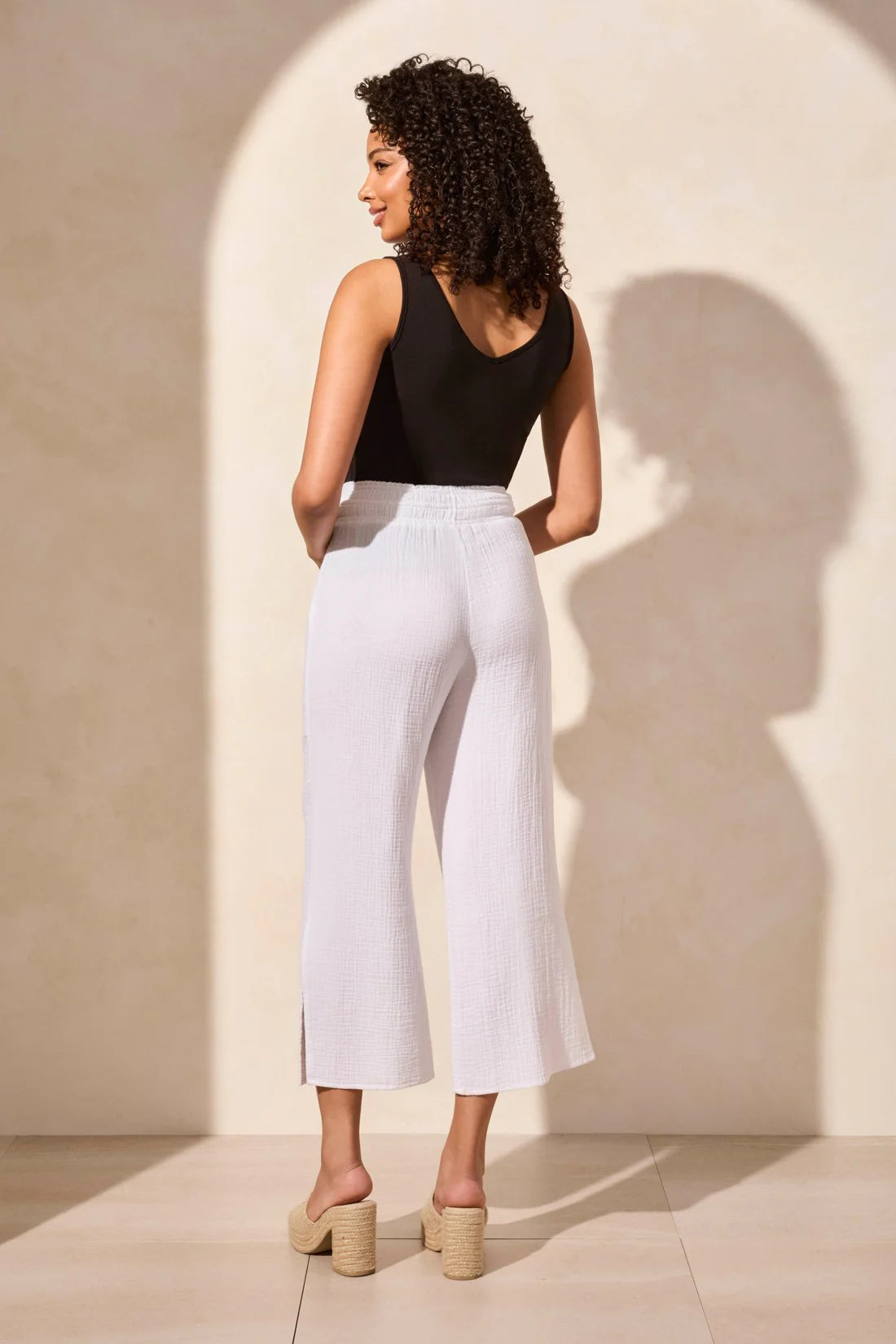 Tribal | Cotton Gauze Wear 2 Ways Wide Leg Pant With Side Slits