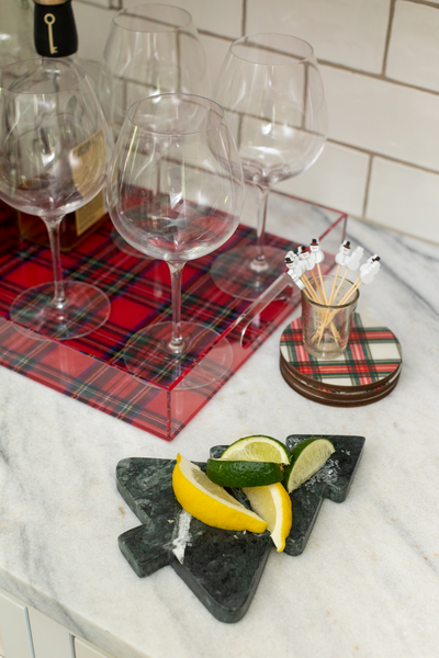 Mudpie | White Tartan Lacquer Coaster Set