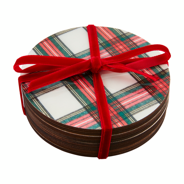 Mudpie | White Tartan Lacquer Coaster Set