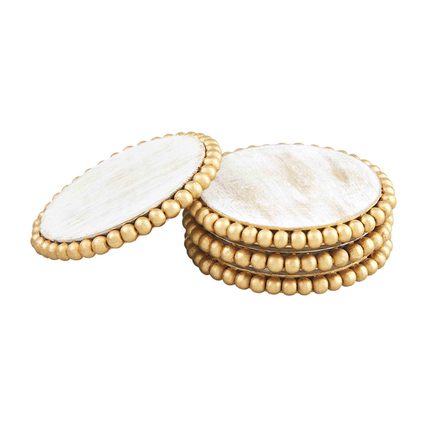 Mudpie | Gold Beaded Wood Coaster Set