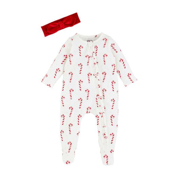 Mudpie | Candy Cane Baby Sleeper and Headband Set