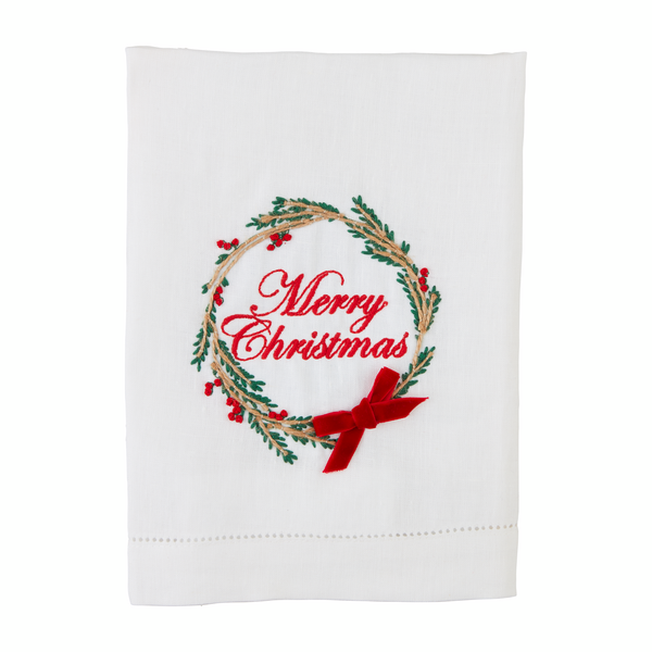 Mudpie | Wreath Embroidered Bow Towel