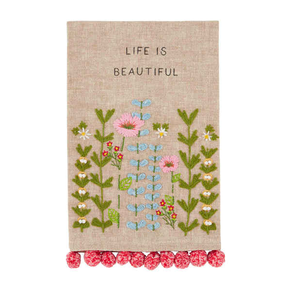 Mudpie | Life Is Beautiful Floral Pom Towel