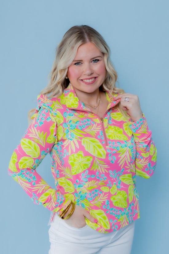 Mary Square | Charleston Half Zip - Vine Time - Hot Pink (Final Sale)