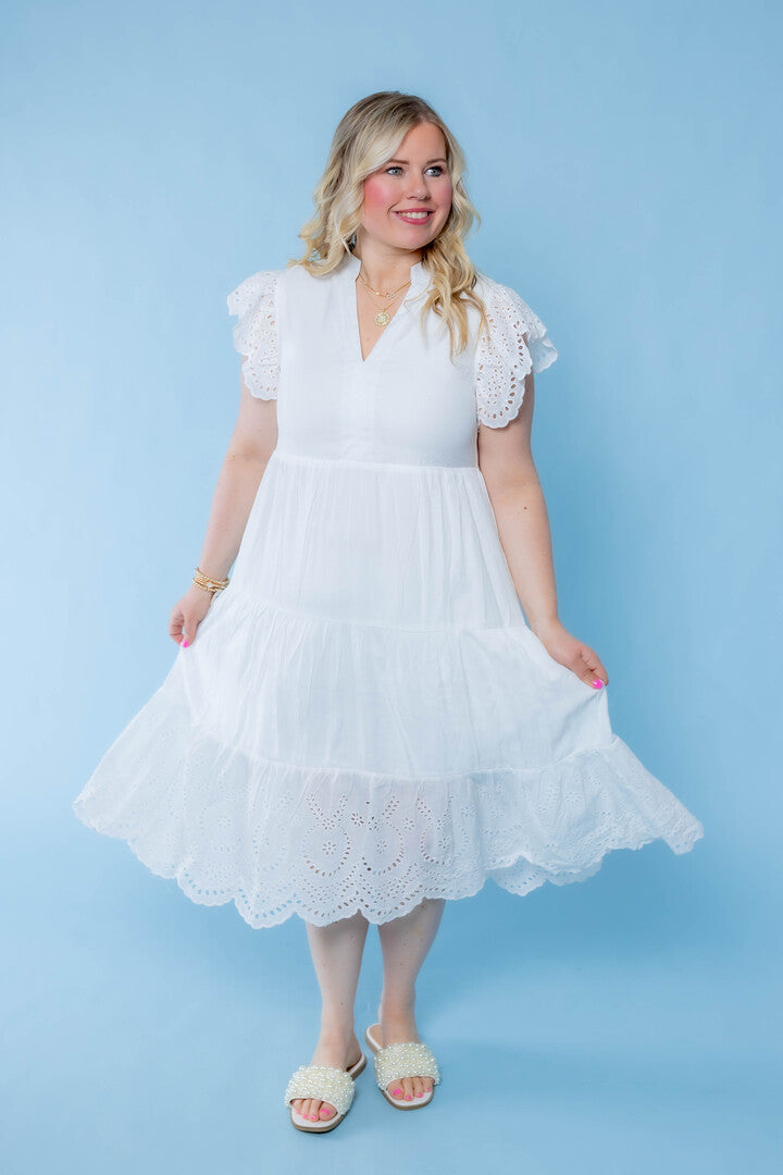 Magnolia White Tiered Midi Dress