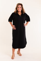 Emily McCarthy | Poppy Caftan Dress in Jet Black Ponte
