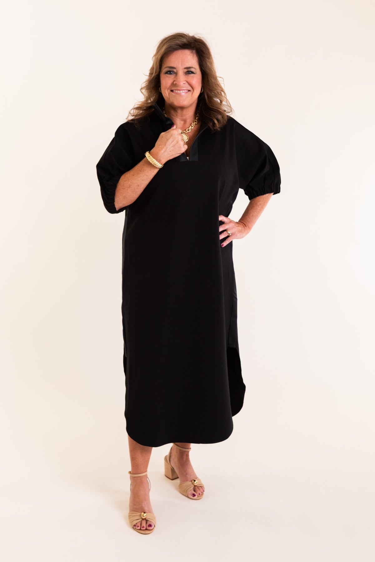 Emily McCarthy | Poppy Caftan Dress in Jet Black Ponte