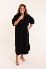 Emily McCarthy | Poppy Caftan Dress in Jet Black Ponte