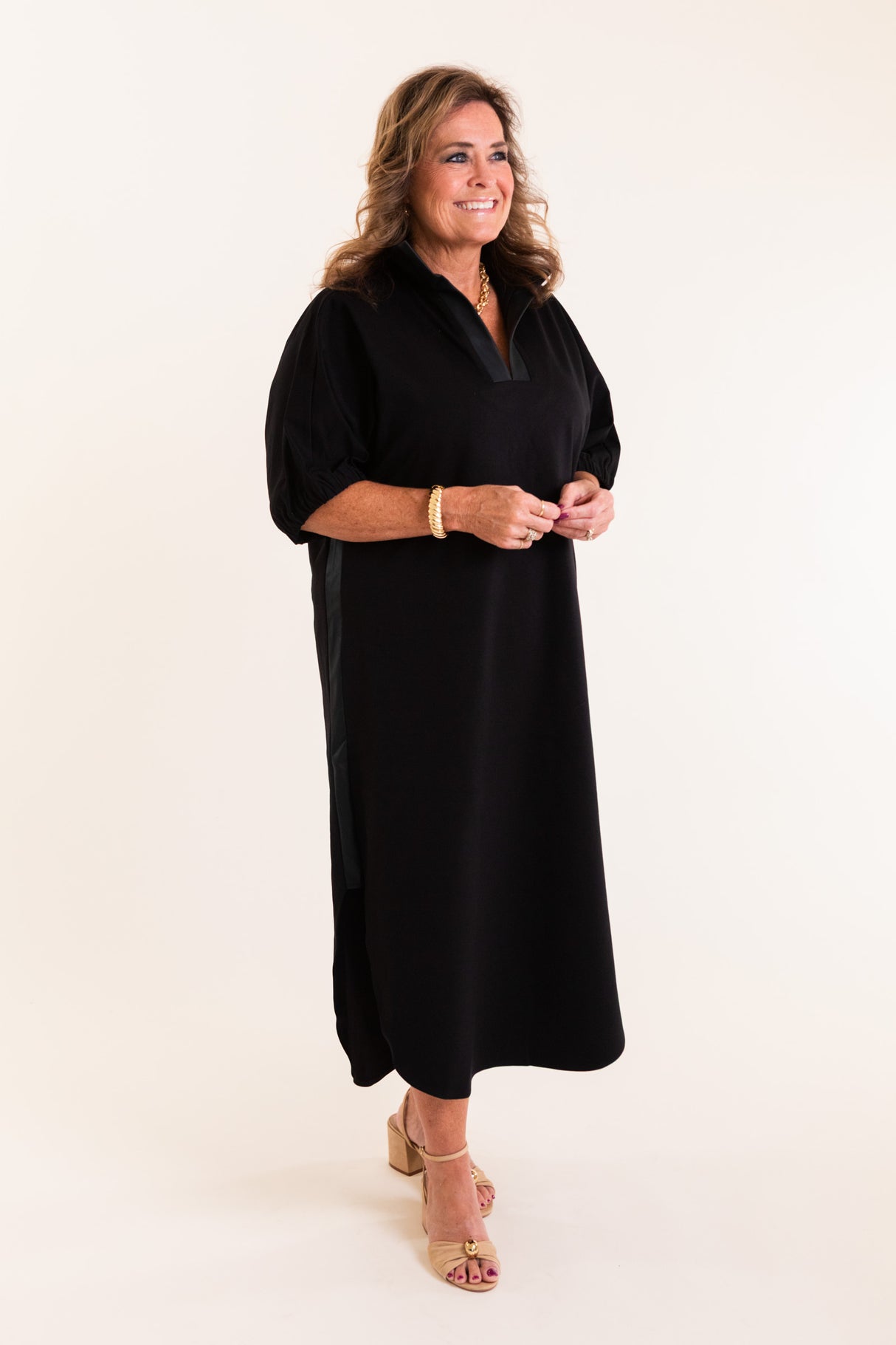 Emily McCarthy | Poppy Caftan Dress in Jet Black Ponte