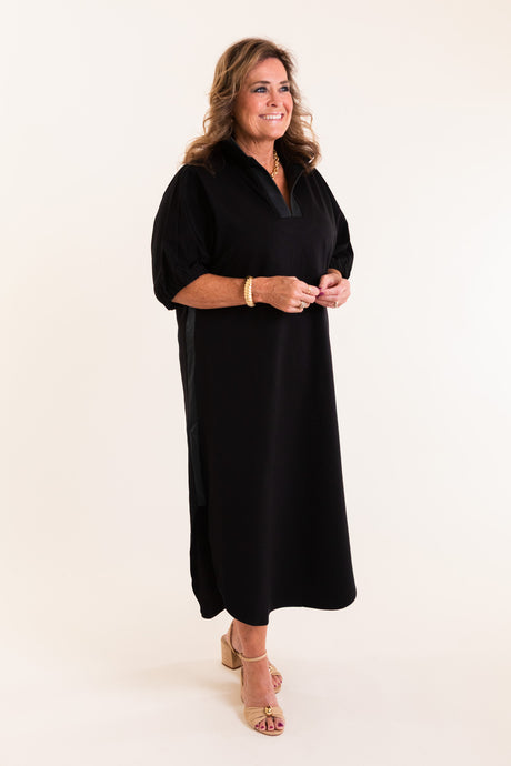 Emily McCarthy | Poppy Caftan Dress in Jet Black Ponte