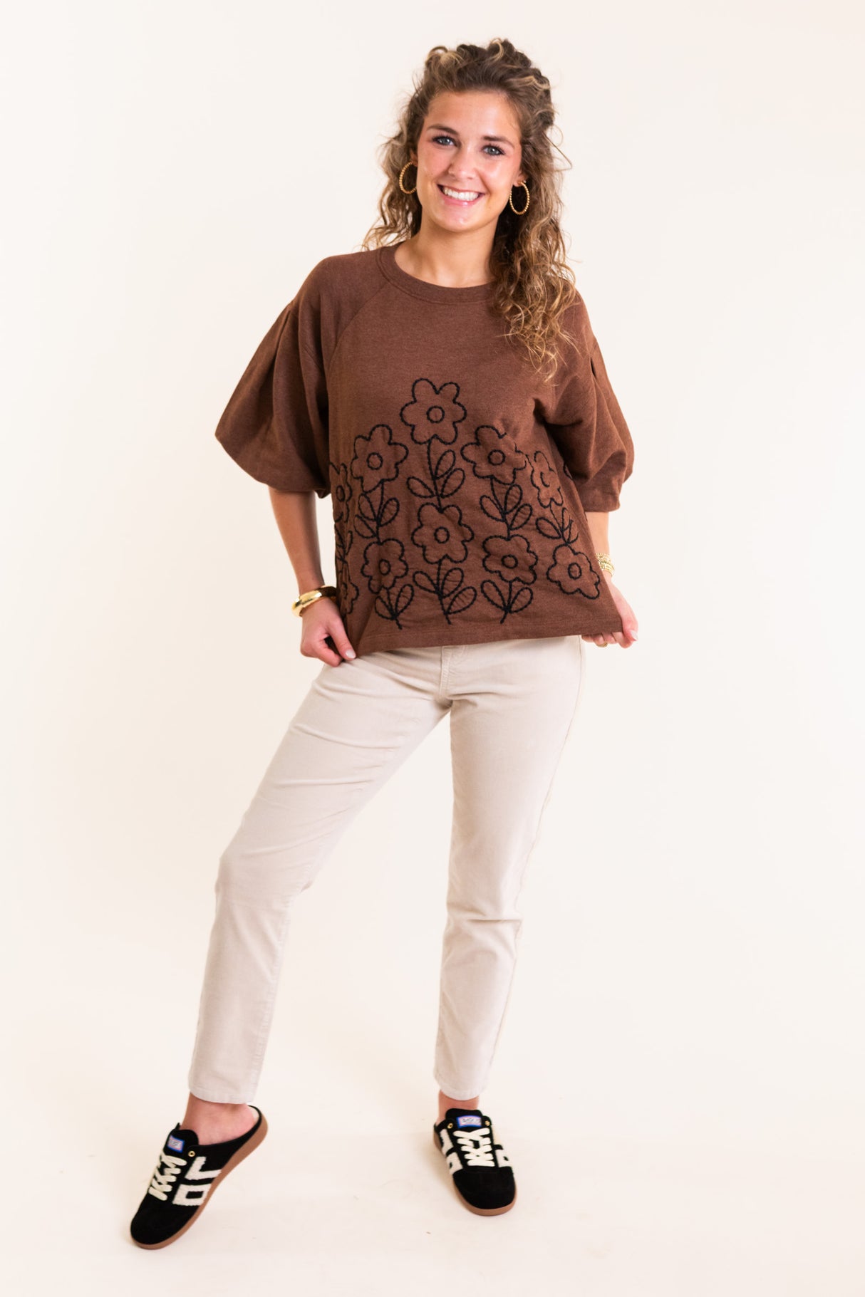 Ivy Jane | French Terry Crewneck with Floral Embroidery