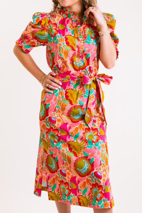 Ivy Jane | Bouquet Midi Shirt Dress in Coral