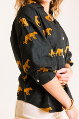 Dizzy Lizzie | Milano Top with Embroidered Cheetahs