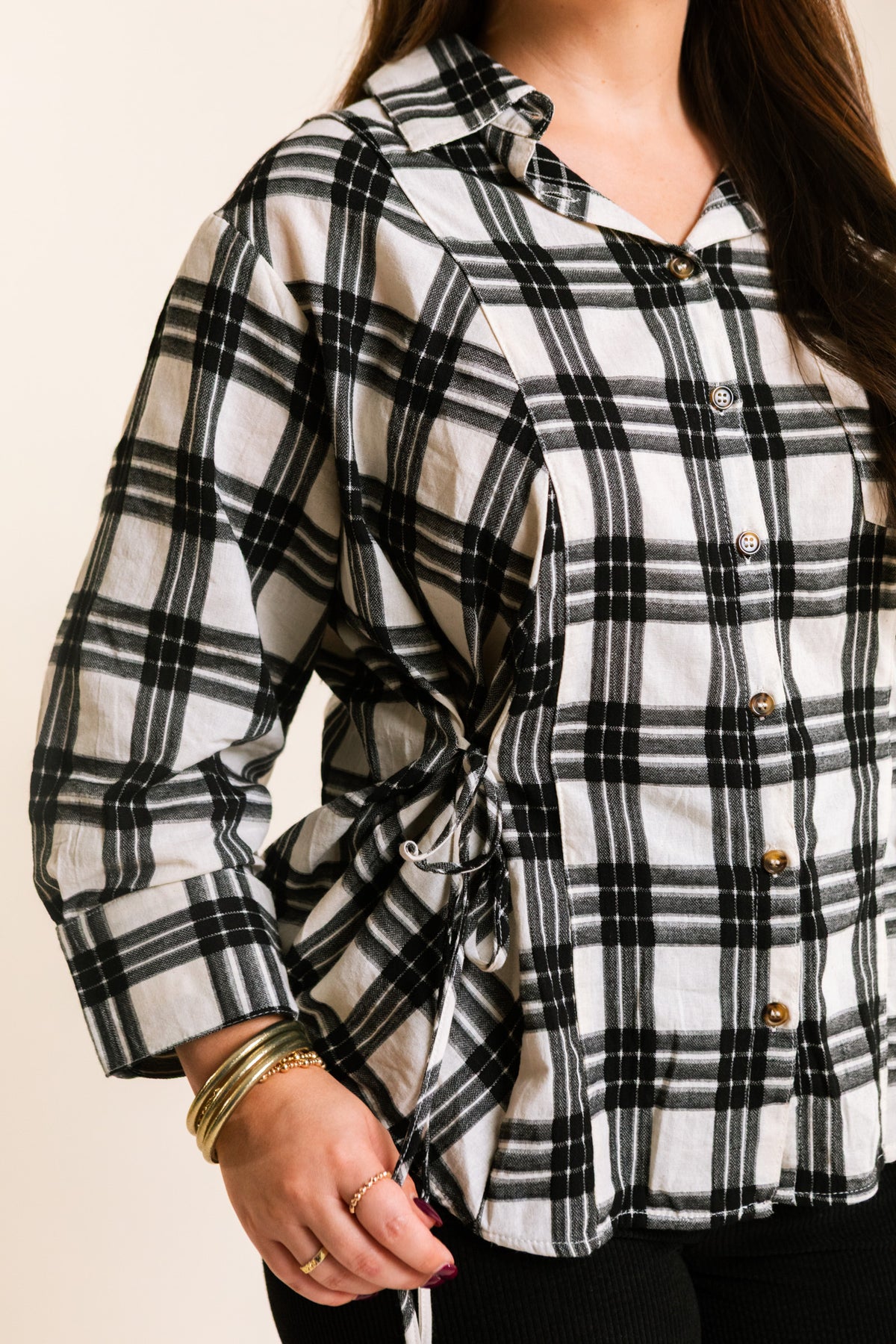 The Tatum Plaid Button Top