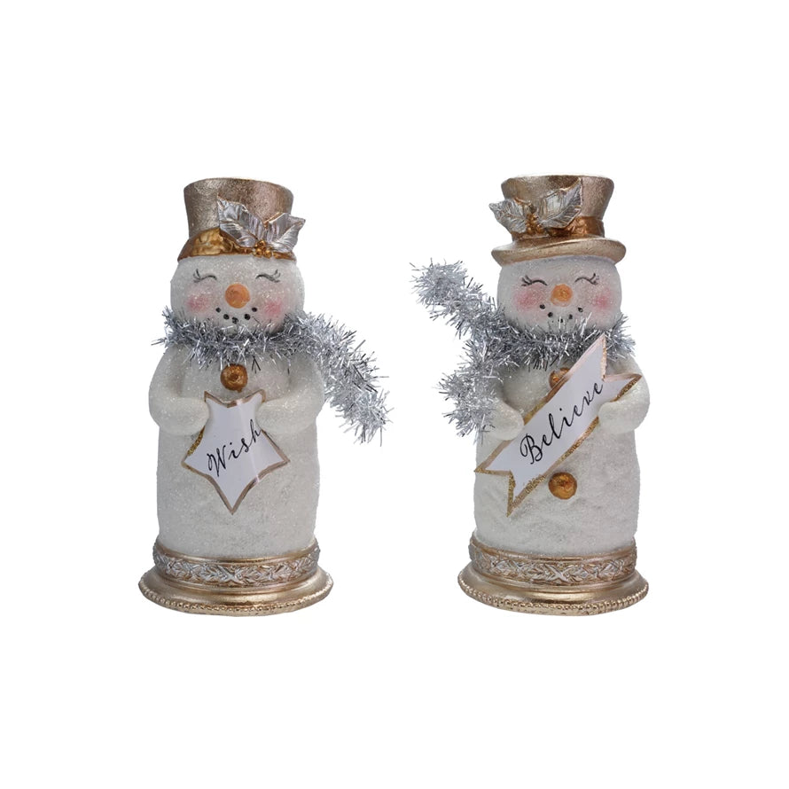 Resin Snowman with Glitter, Tinsel Scarf & Sign