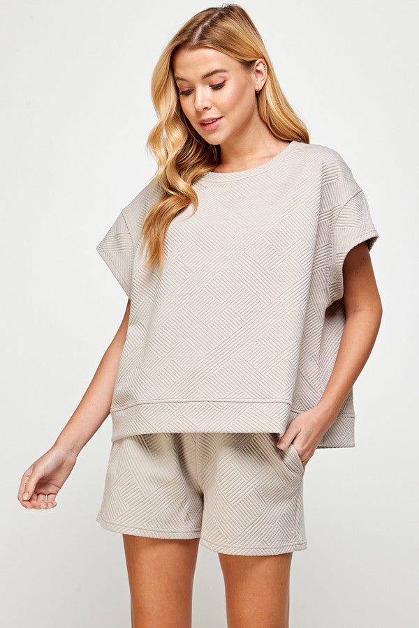 Textured Short Sleeve Sweatshirt Top (Final Sale)