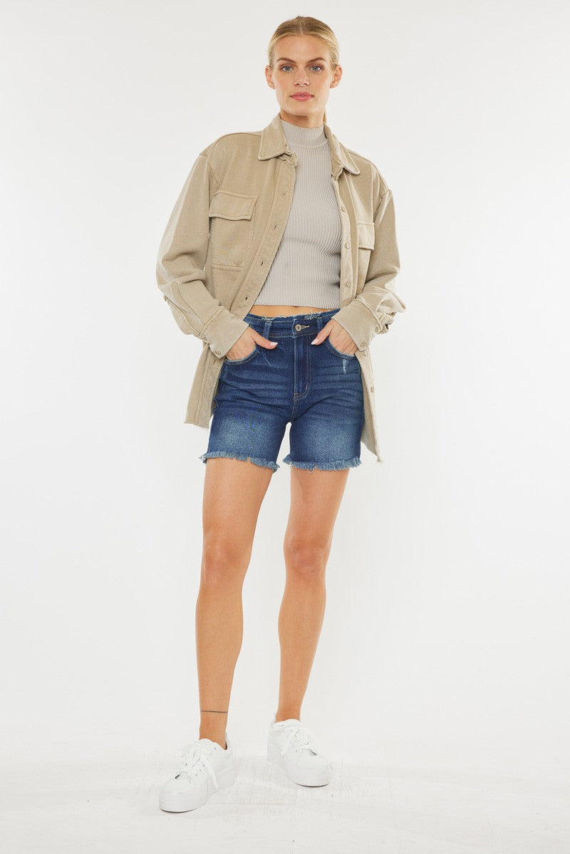 Load image into Gallery viewer, High Rise Shorts with Frayed Waistband Detail
