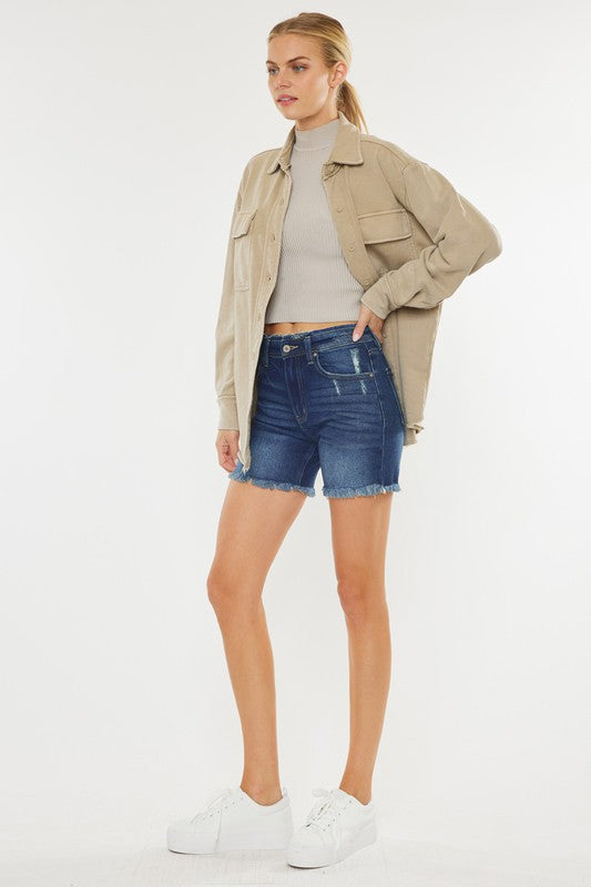 High Rise Shorts with Frayed Waistband Detail
