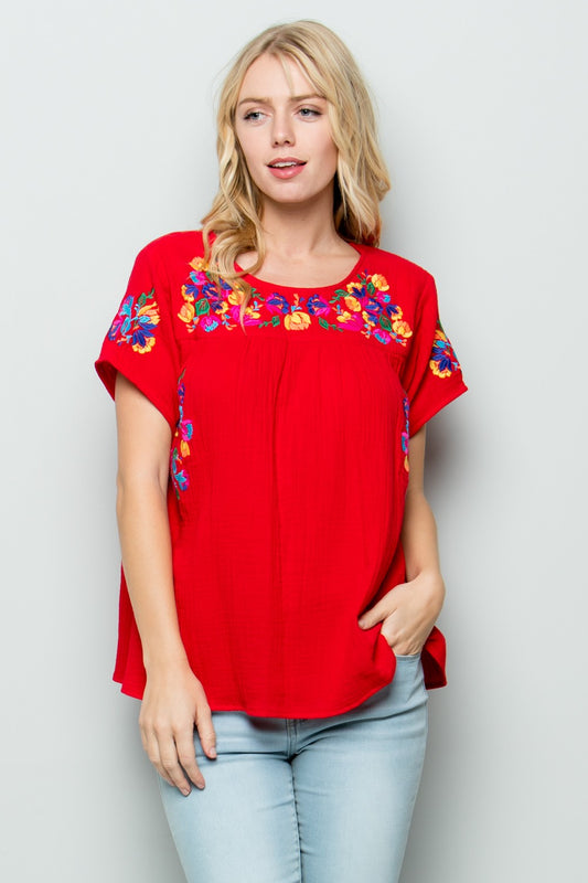 Floral Embroidery Short sleeve Top